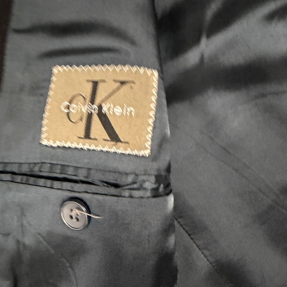 Vintage Calvin Klein Mens 48R Blazer Black Textured Ribbed Wool 3 Button USA - Picture 6 of 12